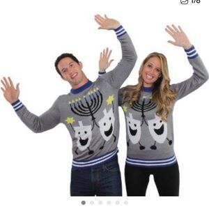 Tipsy Elves Gray and Blue Hanukkah Sweater